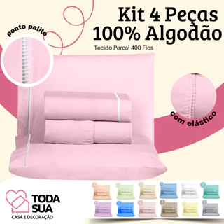 Kit de Lençol King 4 Peças Algodão 400 Fios Com Ponto Palito