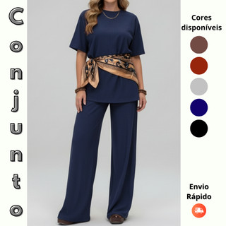 Conjunto calça pantalona e blusa manga curta