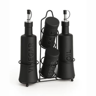Kit 5 Peças Galheteiros E Saleiros Com Suporte Bico Dosador