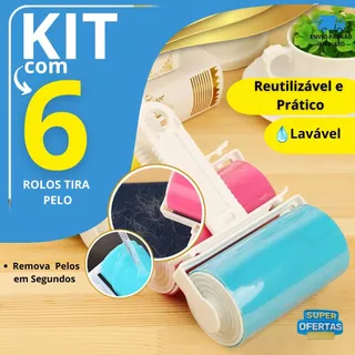 Kit 6 Rolos Adesivo Tira Pelo Reutilizável Lavável Remove Pelos, Cabelos E Sujeiras De Roupas Sofás
