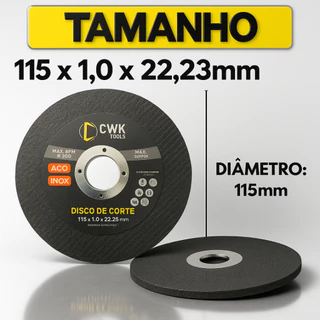 Kit Disco de Corte Pequeno e Fino em Aço Inox 4.1/2" x 115x22x1,0mm Para Lixadeira Esmerilhadeira