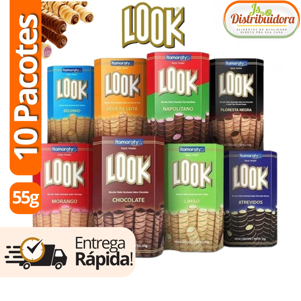 Kit 10 Stick Look Wafer Recheado Canudinho Biscoito Tubinho Look 55g ...
