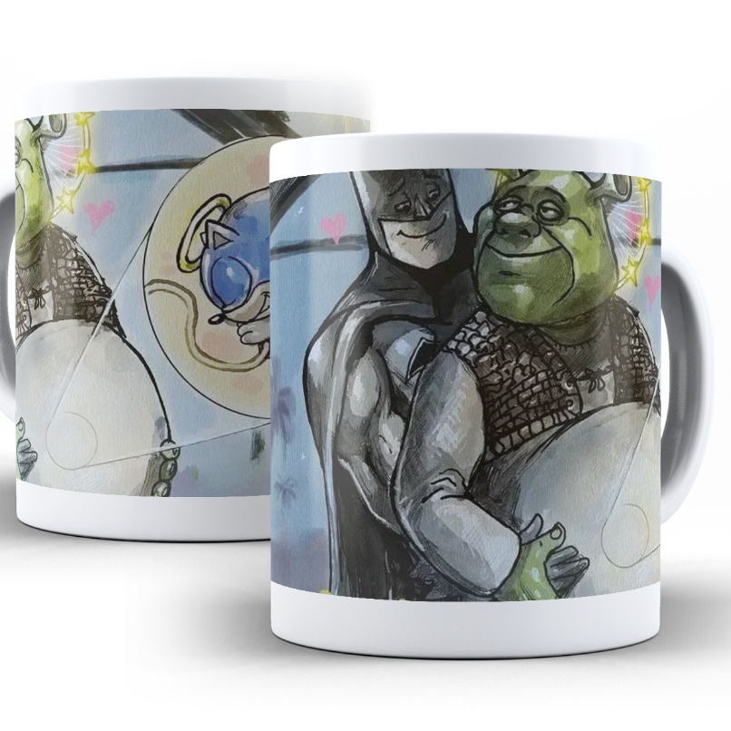 Caneca de porcelana meme shrek gravido do batman nascendo o sonic 350ml ...