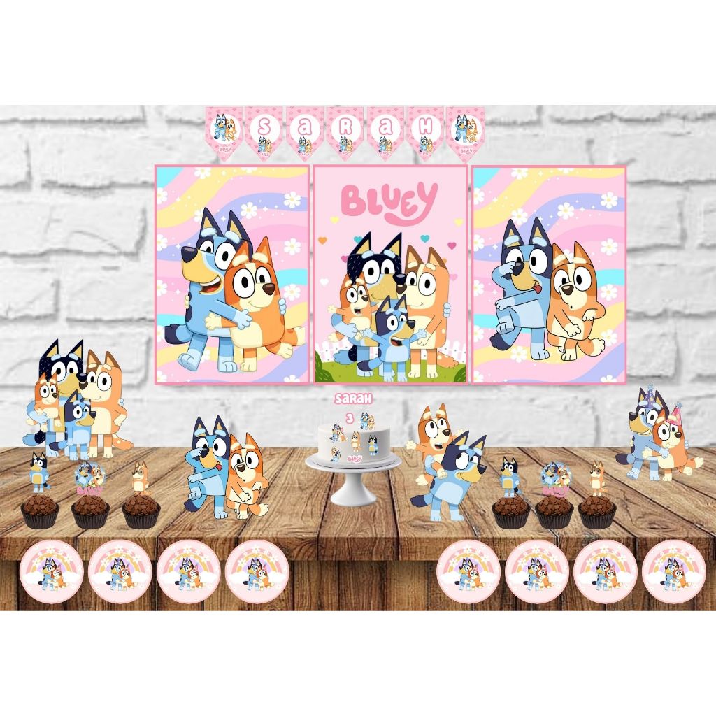 Kit Festa Bluey e Bingo ROSA Só Um Bolinho Decoração Aniversario em ...