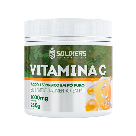 Vitamina C em Pó, Ácido Ascórbico, 250g, 100% Pura Importada, Soldiers Nutrition, Multivitamínico 
