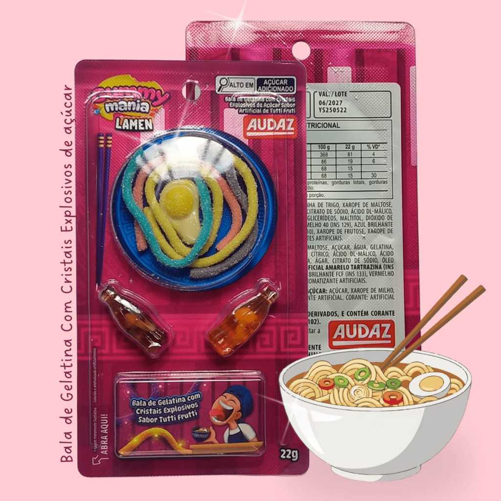 Kit 3 Doces de Gelatina Gummy Mania Audaz Lamen Tutti Frutti Doce ...