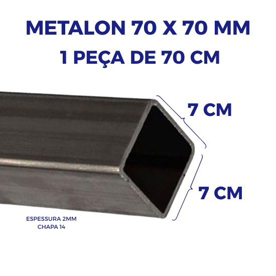 Metalon 70x70 mm (7x7 cm) - Aço Espessura 2mm - 1 Peça De 70 Cm ...