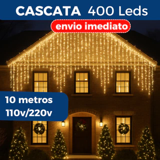 Cascata 400 Led's Decoração Natal Festas até 10m Fixo ou 8 Funções 110v/220v