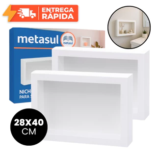Kit Nichos de Parede Sobrepor 28x40cm Banheiro Porta Shampoo Sem Obra Quarto Sala Multiuso Branco