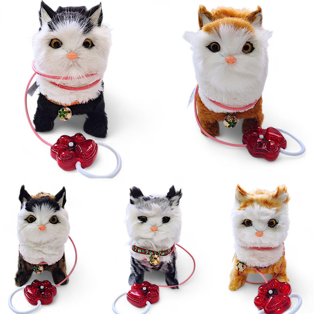 Brinquedo Gato Eletrônico Peluciado Anda e Late C/ Coleira Som e Movimento.