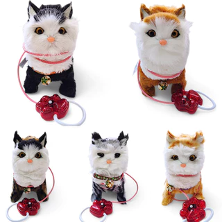 Brinquedo Gato Eletrônico Peluciado Anda e Late C/ Coleira Som e Movimento.