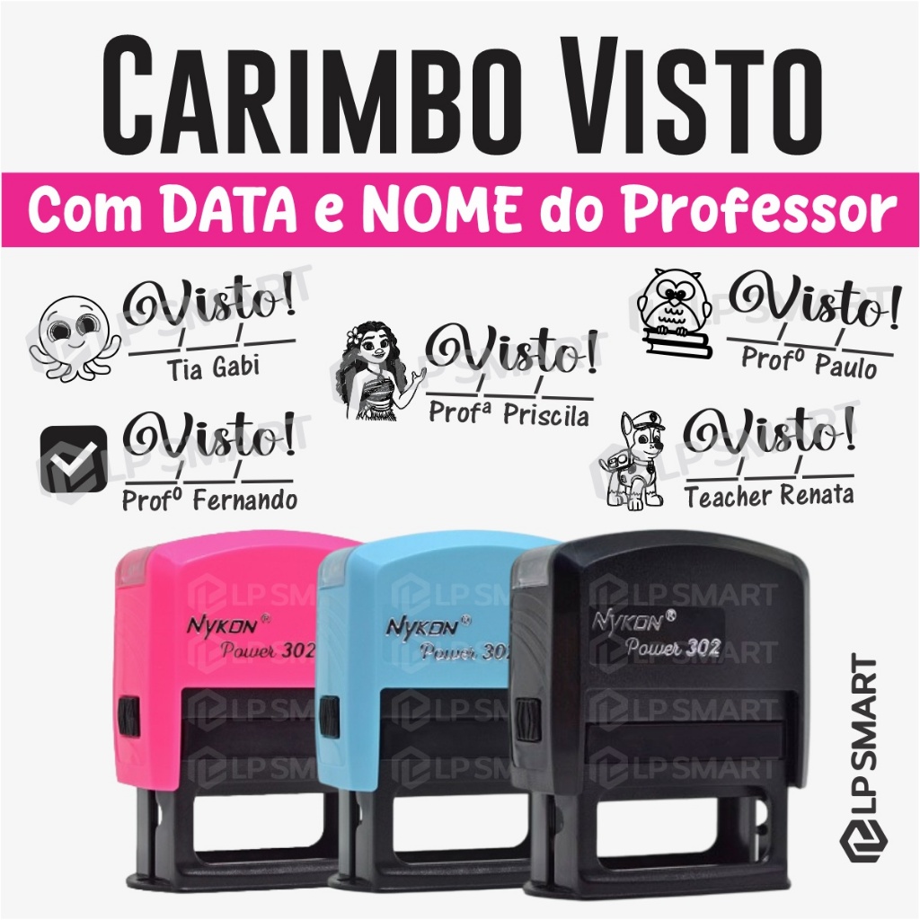 Carimbo Visto Personalizado com Data e Nome do Professor Pedagógico ...