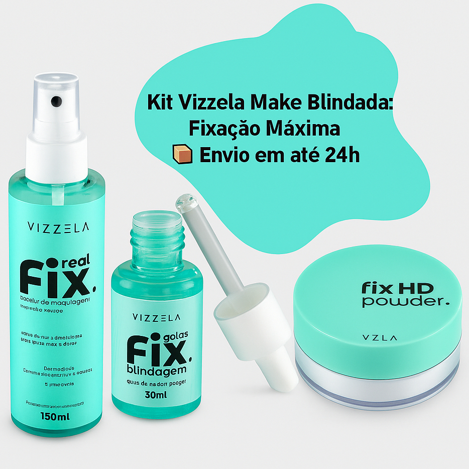 Kit Vizzela Pó Fix HD + Blindagem Gotas Fix + Fixador Real Fix ...