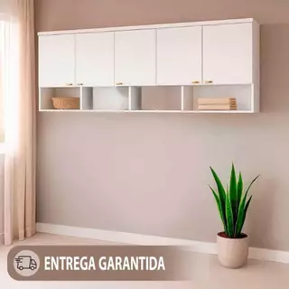 Guarda Roupa Armario Aéreo Multiuso 5 Portas Branco 100% MDF