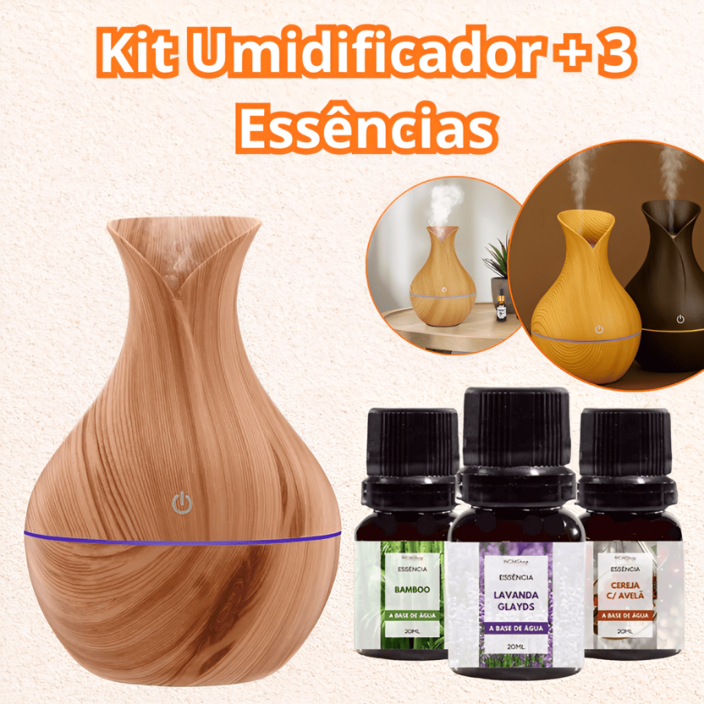 Kit Umidificador De Ar + 3 Essências 10ml | Difusor Aromatizador Vaso Escolha Seu Modelo Atomizador | Shopee Brasil