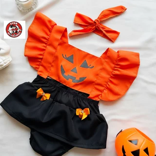 Fantasia Halloween Bebê Jardineira Romper Abóbora Morcego Wandinha + Faixa de Cabelo – 3 a 6 Meses, Mesversário e Ensaio
