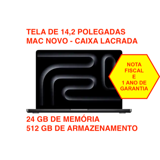 MacBook Pro | Chip M4 Pro | 24GB RAM 512gb | SSD Ultrafast | CPU 12‑core | Novo Lacrado |Tela 14°