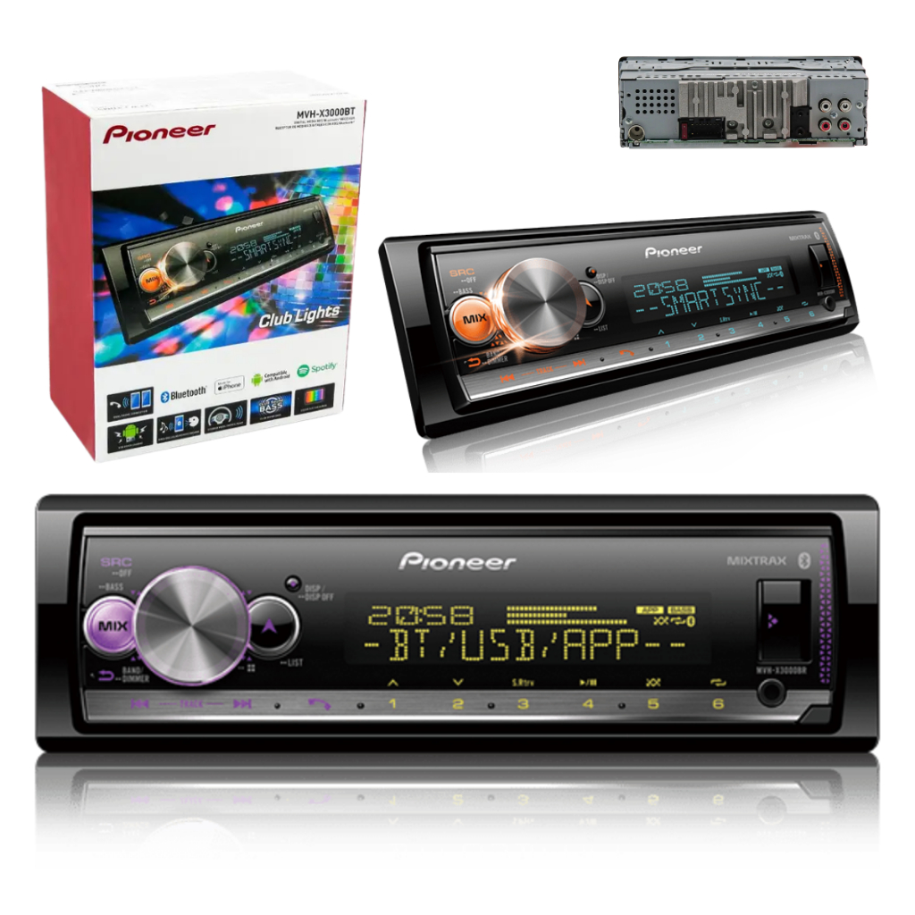 Som automotivo Pioneer MVH X3000 com USB e bluetooth e radio
