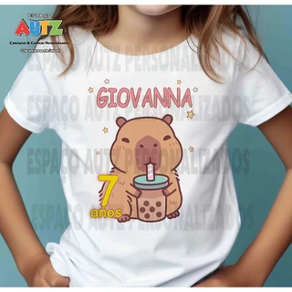 Camiseta Capivara infantil menina personalizada com nome e idade - milk shake