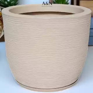 Vaso de Planta Grande Redondo Bojo Escovado N4 46cm de Altura e 52cm de Boca em Polietileno
