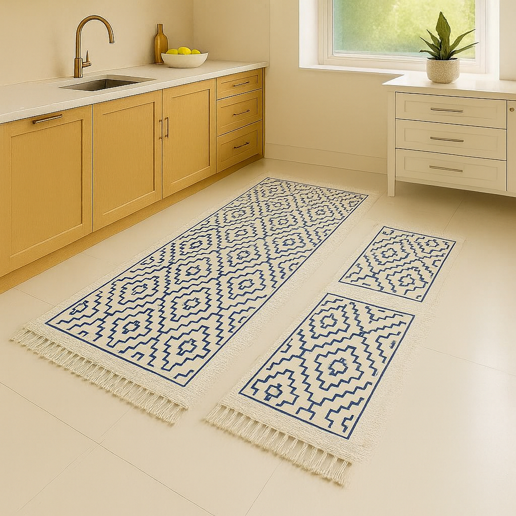 Kit Passadeira + Tapetes Cozinha – Artesanal Suave ao Toque | Estilo e Funcionalidade 100% Algodão Decoração