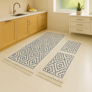 Kit Passadeira + Tapetes Cozinha – Artesanal Suave ao Toque | Estilo e Funcionalidade 100% Algodão Decoração