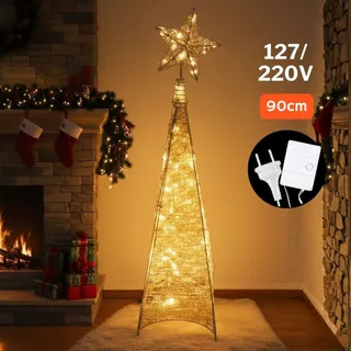 Árvore de Natal Aramada Bivolt 127V / 220V Enfeite Natalino 90cm com pisca pisca 8 funções