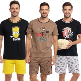 Pijama Adulto Masculino Meia Manga /  Roupa de Dormir em Oferta na Shopee