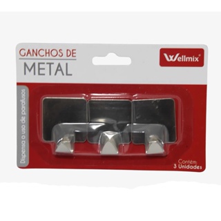 Gancho de Metal para Parede Wellmix com 3 unid. - Casa - Organização - Cozinha - Quarto - Banheiro