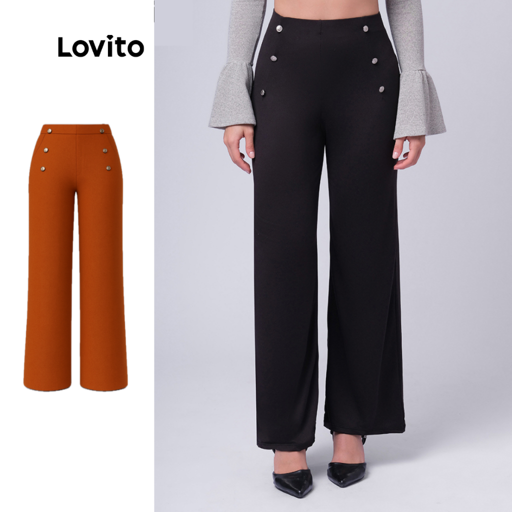 Lovito Calça Feminina Reta Botões Frente LB425BRL454