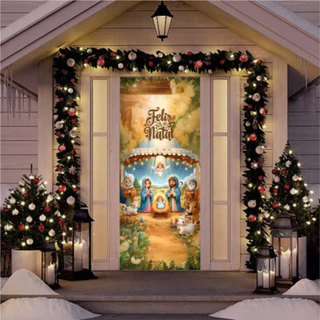 Painel de Porta Natalino Capa de porta Decorativa em Tecido com Elástico Enfeite sua Casa no Natal