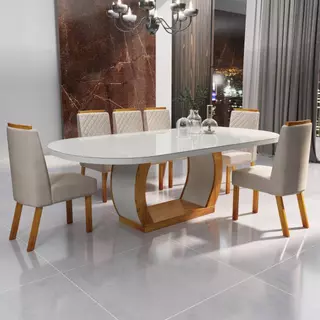 Sala de Jantar 196x90 Mel MDF/Vidro 6 Cadeiras Bom Pastor em Oferta na Shopee