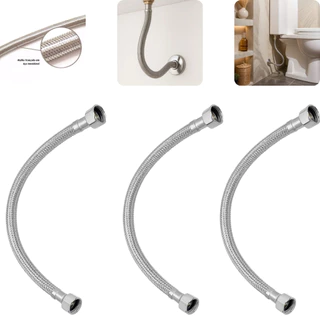 Kit 3 Engate Flexível Trancado Mangueira Flexível Aço Inox 60 Cm agua quente e fria