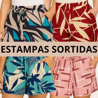 Kit 4 Shorts Feminino Bermuda Moda Praia Estampado Malha Crepe Com Bolso Revenda em Oferta na Shopee
