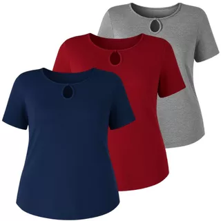 Kit 3 Blusa Camiseta Feminina Plus Size Básica Lisa G1 G2 G3 em Oferta na Shopee