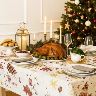 Toalha de Mesa Natalina Impermeável Resistente Elegante 4 6 8 10 e 12 Lugares para Cozinha Natal