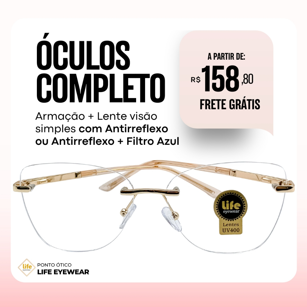 Óculos de Grau Feminino Armação Sem Aro Balgriff em Metal Premium ...