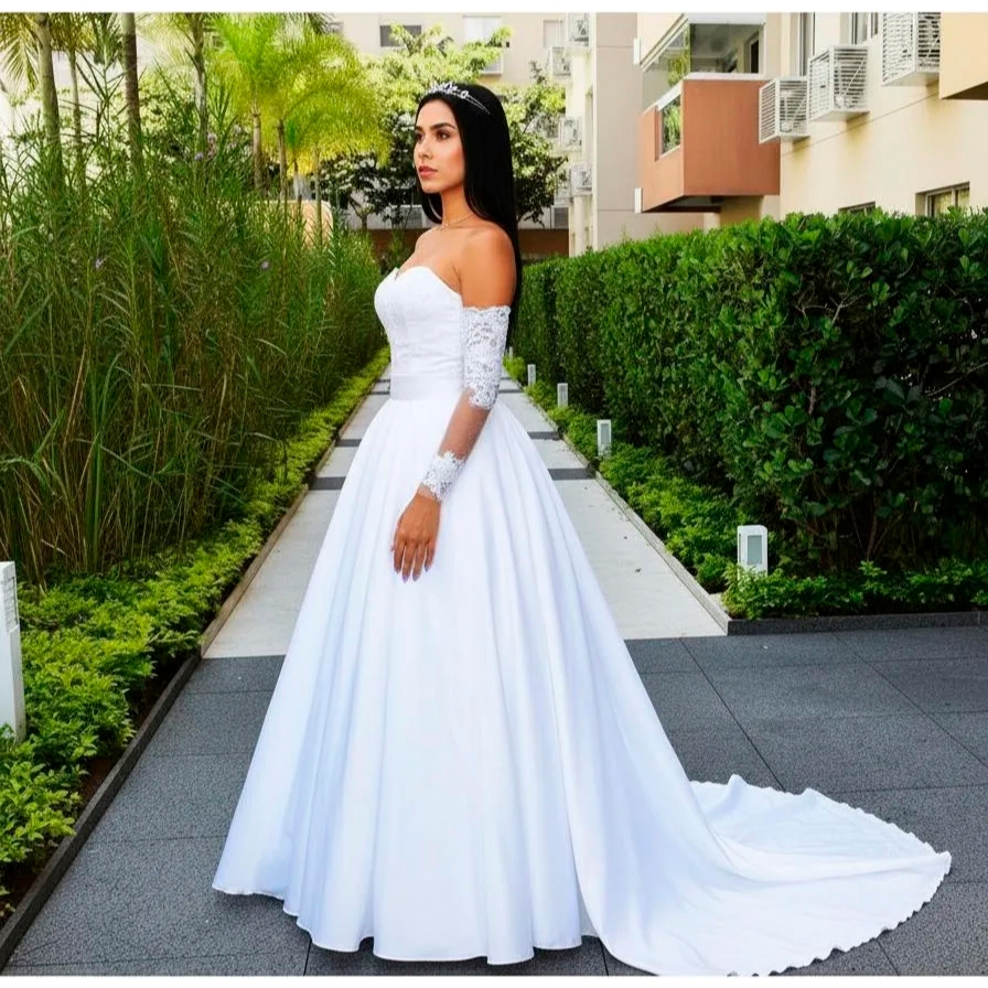 Vestido De Noiva Com Manga Removível E Saia Com Cauda Shopee Brasil