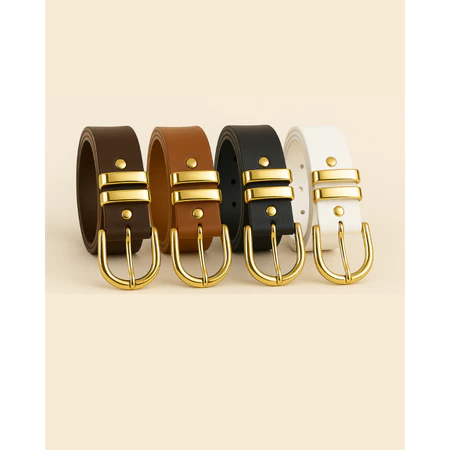 Kit 4 Cintos Femininos | Fivela Dourada Luxo | Ajustável | Marrom, Caramelo, Preto, Branco|Moda 2025