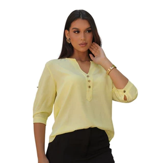 Camisa Social Feminina Manga 3/4 em Viscolinho, Lisa