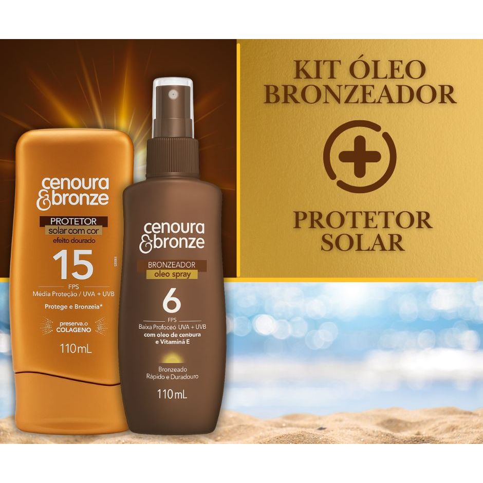 Kit Óleo Bronzeador Spray 110 ml + Protetor Solar Efeito Dourado 110 ml ...