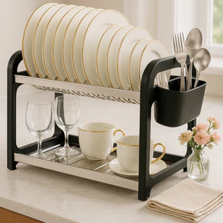 Escorredor de Louça 12 Pratos Preto em aço Inox com Porta Talheres Pia Cozinha Organizador Cozinha em Oferta na Shopee