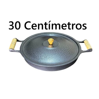 Frigideira Paeella Grande Alumínio Batido Fundido N°30 preta ou polida Com Tampa de vidro ou alumínio 2,5 casa,utenslios