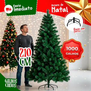 Árvore de Natal 210 cm 1000 Galhos Super Cheia Grande Luxo Decoração de Natal 2025