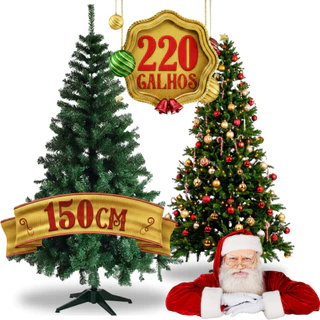 Árvore Natal 150cm 220 Galhos Pinheiro Verde Grande Cheia Enfeite Decoração Pés Reforçados 1,50m Envio Imediato