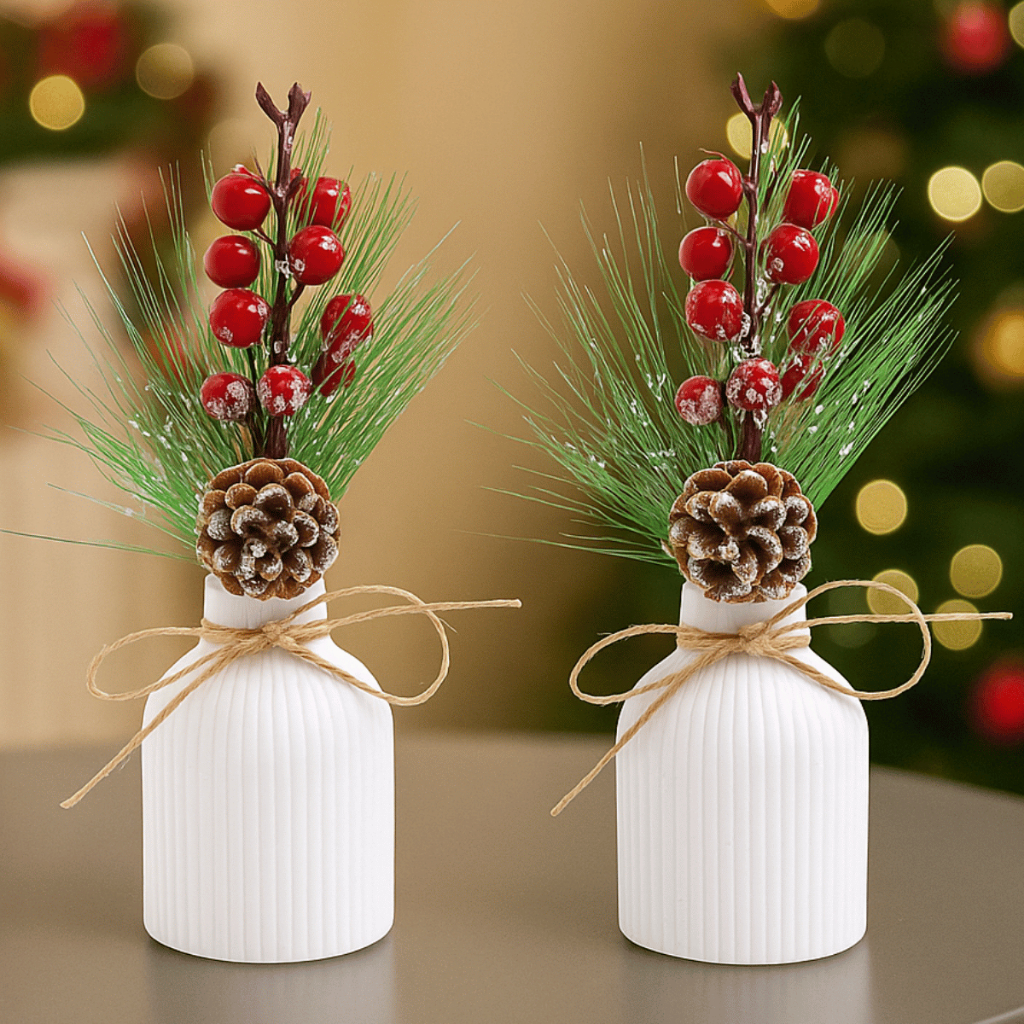 Arranjo Natalino Kit Com 2 Vasos Gesso Decoracao Festa Natal