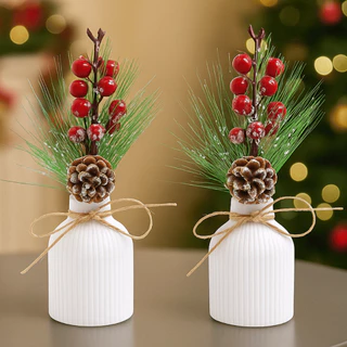 Arranjo Natalino Kit Com 2 Vasos Gesso Decoracao Festa Natal