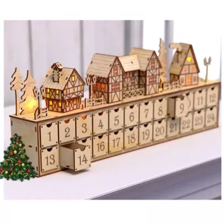 Calendário do Advento Natal MDF Cru - MOD ALDEIA NEVADA