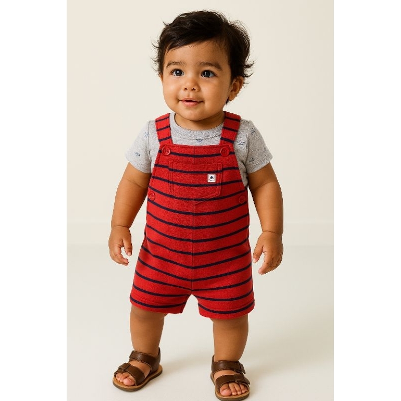 Jardineira Listrada Carter Vermelha - 3 meses em Oferta na Shopee