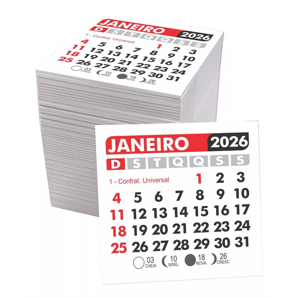 Bloco Calendário 2026 - 5x5 cm - Quantidade a escolher